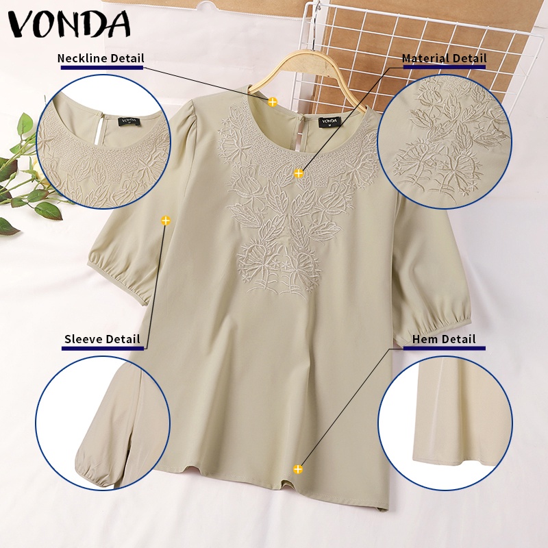 Áo Sơ Mi Tay Ngắn Phồng Cổ Tròn Thêu Hoa Thời Trang Hàn Quốc Cho Nữ