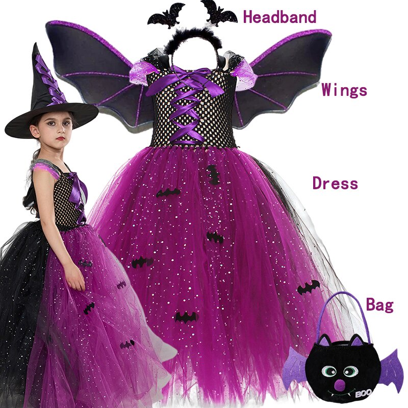 Đầm tutu Dệt Kim Màu Tím Hóa Trang Ma Cà Rồng Cho Bé Gái Dịp halloween