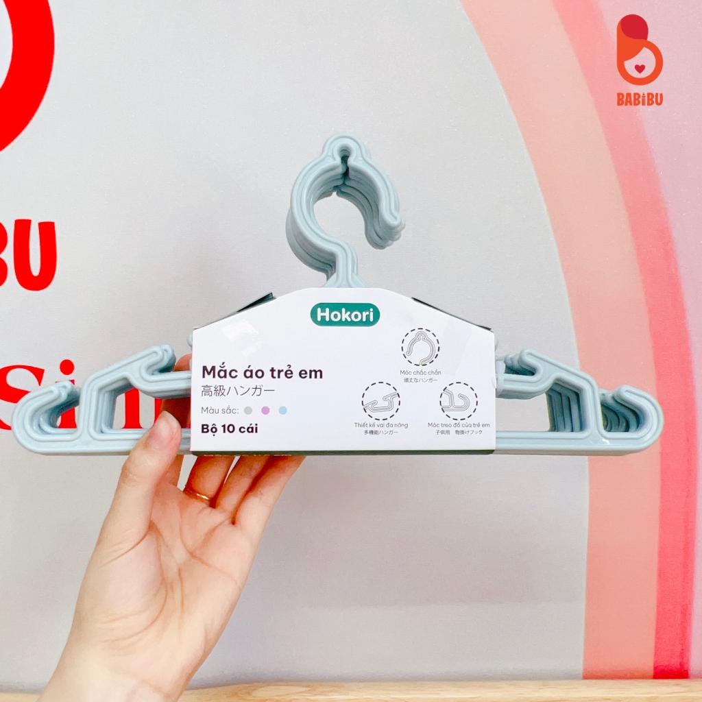 Set 10 Móc Treo Quần Áo Trẻ Em Hokori Cao Cấp nhựa Việt Nhật, Kích Thước 29.5x0.5x14.5cm