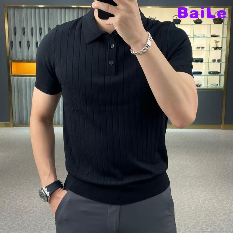 Áo Thun polo Dệt Kim Ngắn Tay Thời Trang Cao Cấp Cho Nam