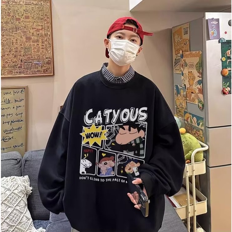 Áo sweater nam bigsize có size lớn M-8XL Áo Sweater cotton Tay Dài Dáng Rộng In Hình Cậu Bé Bút Chì Shin Phong Cách Hàn Quốc Thời Trang Cho Nam Và Nữ