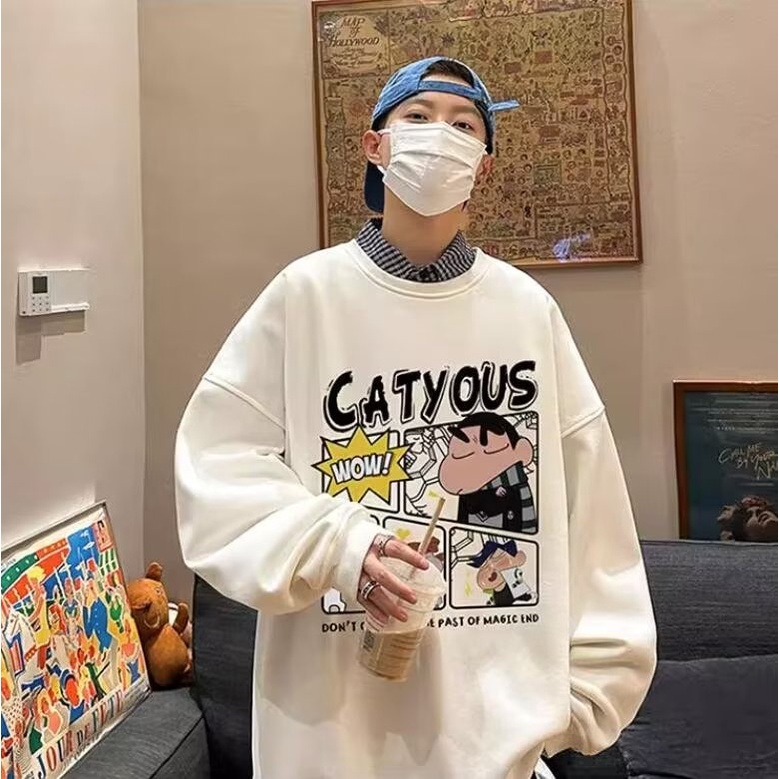 Áo sweater nam bigsize có size lớn M-8XL Áo Sweater cotton Tay Dài Dáng Rộng In Hình Cậu Bé Bút Chì Shin Phong Cách Hàn Quốc Thời Trang Cho Nam Và Nữ