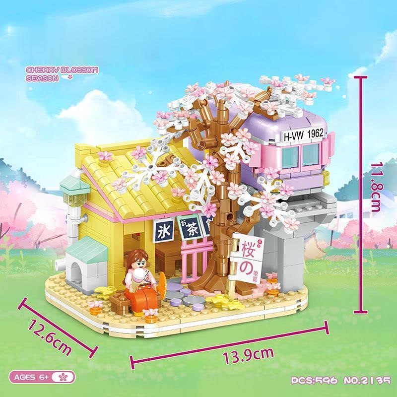 Mô Hình Thành Phố Nhà nghỉ rượu Ngôi nhà hoa anh đào Bộ Đồ Chơi nhà Lắp Ráp-Món quà lý tưởng cho người thân và bạn bè