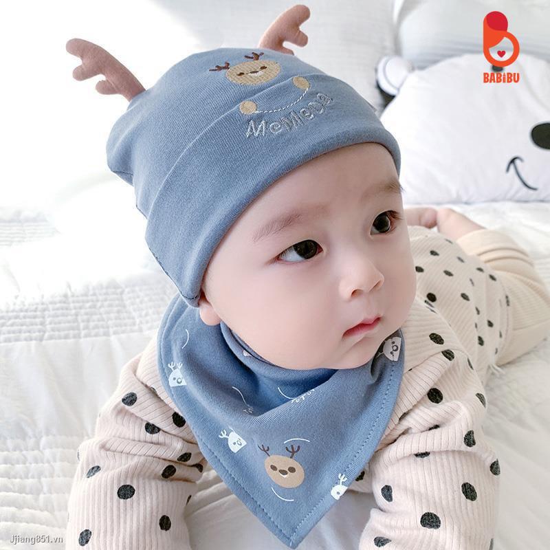 Set 2 Mũ Yếm Cotton, Set Mũ Yếm Hình Gấu, Huơu Dễ Thương Cho Bé Sơ Sinh Từ 0-1y