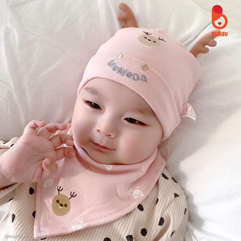 Set 2 Mũ Yếm Cotton, Set Mũ Yếm Hình Gấu, Huơu Dễ Thương Cho Bé Sơ Sinh Từ 0-1y