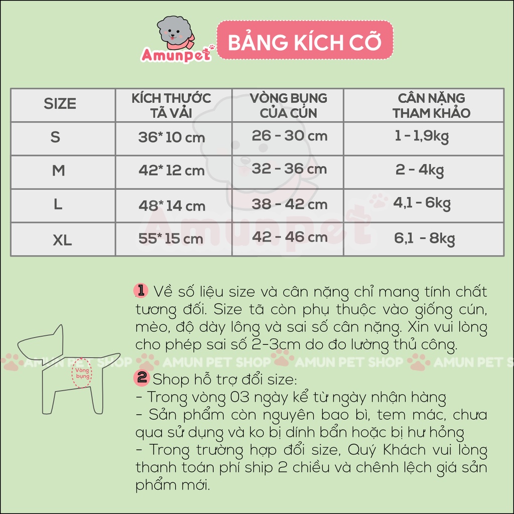 Bỉm Tã Vải Cho Chó Đực Quấn Bụng Tã Quần Sinh Lý Cho Cún Đực Thú Cưng Dễ Thương Amun Pet