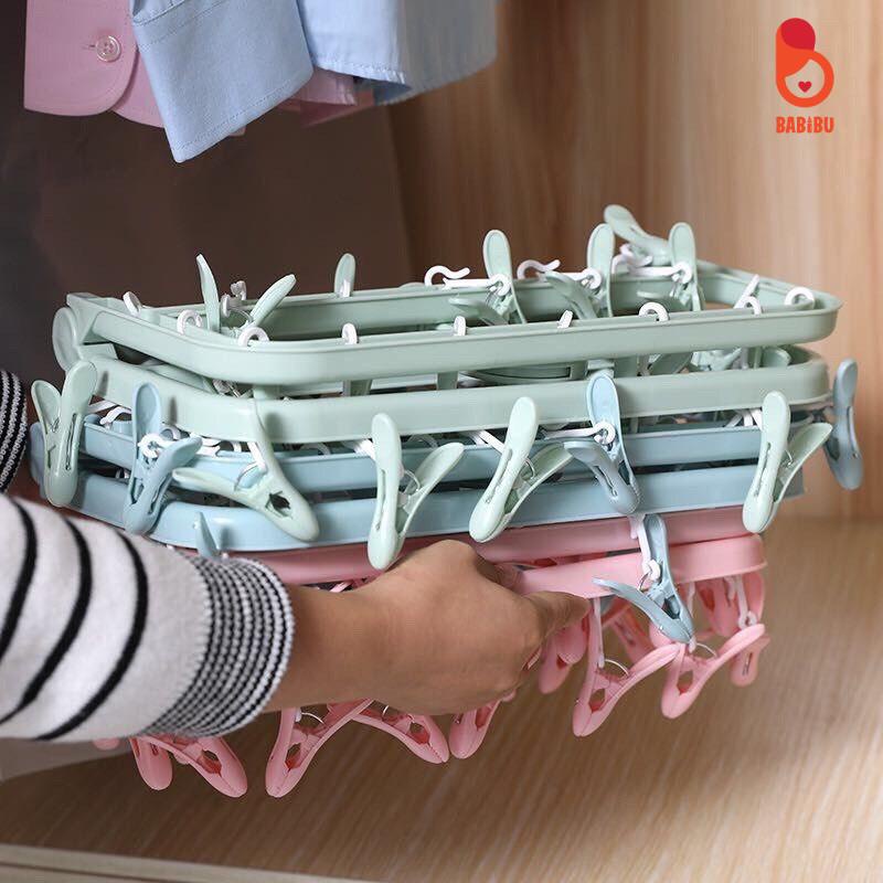 Móc Treo Quần Áo 32 Kẹp, Móc Chùm Phơi Đồ Trẻ Em Đa Năng,Gấp Gọn,Tiện Dụng Babibu - MT32K