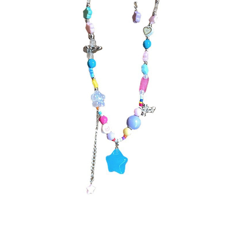 Dopamine Vòng cổ Xỏ Hạt Nhiều Màu Hình Hoa Ngôi Sao Năm Cánh Phong Cách Ngọt Ngào Cho Nữ