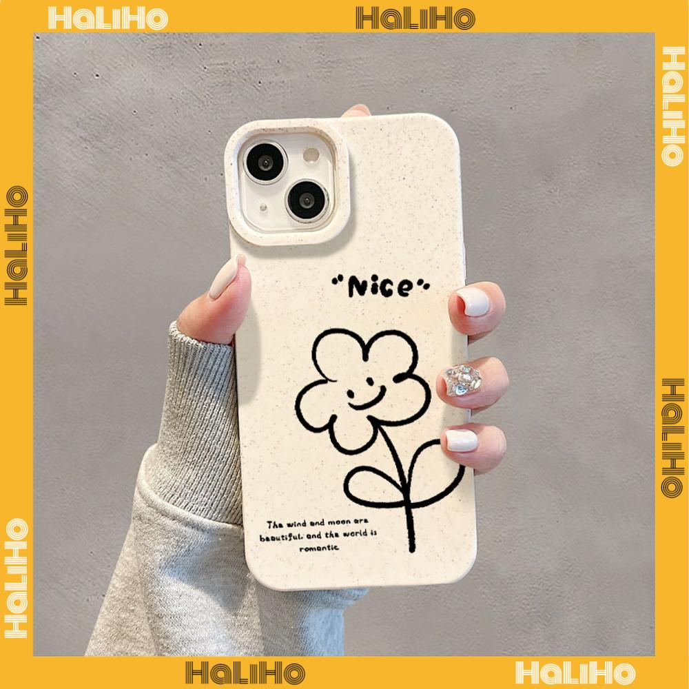 Ốp lưng iPhone 11 Ốp Lưng iPhone Màu Trắng Có Thể Phân Hủy Thân Thiện Với Môi Trường Vỏ Mềm Chống Sốc Bảo Vệ Hoa Mặt Cười Đơn Giản Tương thích với iPhone 14 Pro max 13 Pro max 12 Pro Max XR XS 7 8Plus