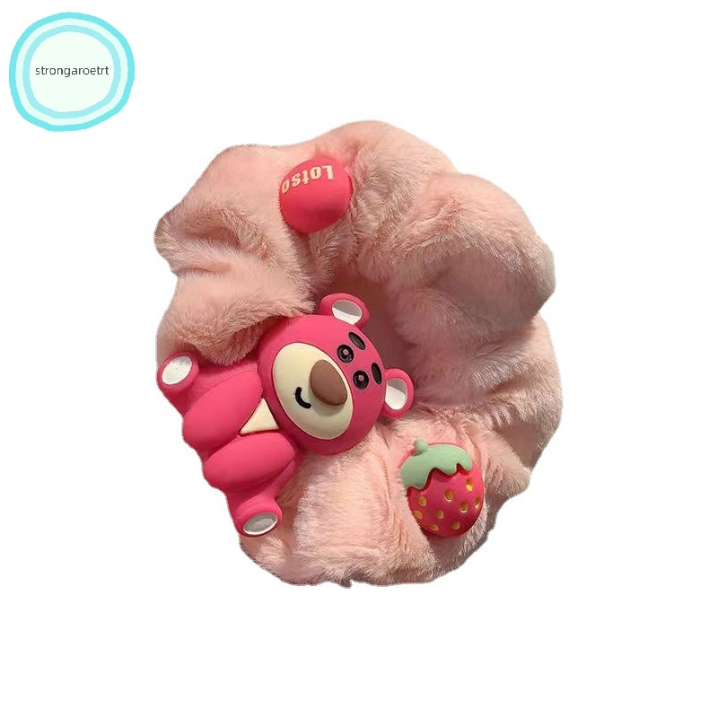 Kẹp Tóc Lông Xù Hình Gấu / Quả Dâu Tây Cỡ Lớn Màu Hồng Dễ Thương Dành Cho Bạn Gái