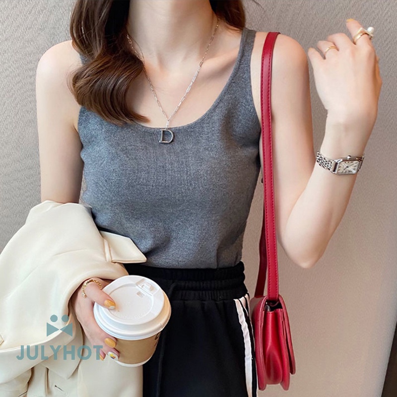 Áo Dệt Kim Sát Nách Dáng Rộng Màu Trơn Thời Trang Mùa Hè Cho Nữ