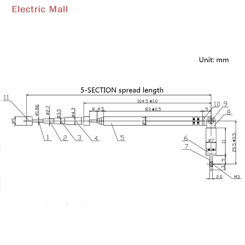 1 Ăng Ten Thu Sóng radio 37cm 5 Phần Bằng Thép Không Gỉ