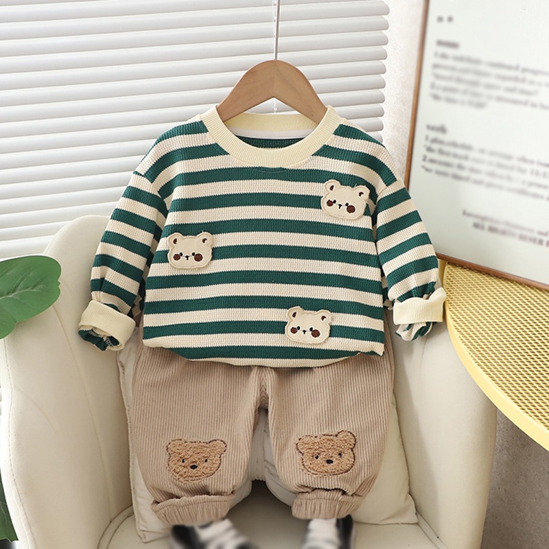 Bobora set Áo Thun Tay Dài Sọc Ngang & Quần Dài Cho Bé Gái