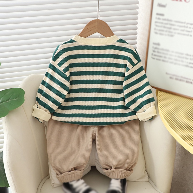 Bobora set Áo Thun Tay Dài Sọc Ngang & Quần Dài Cho Bé Gái