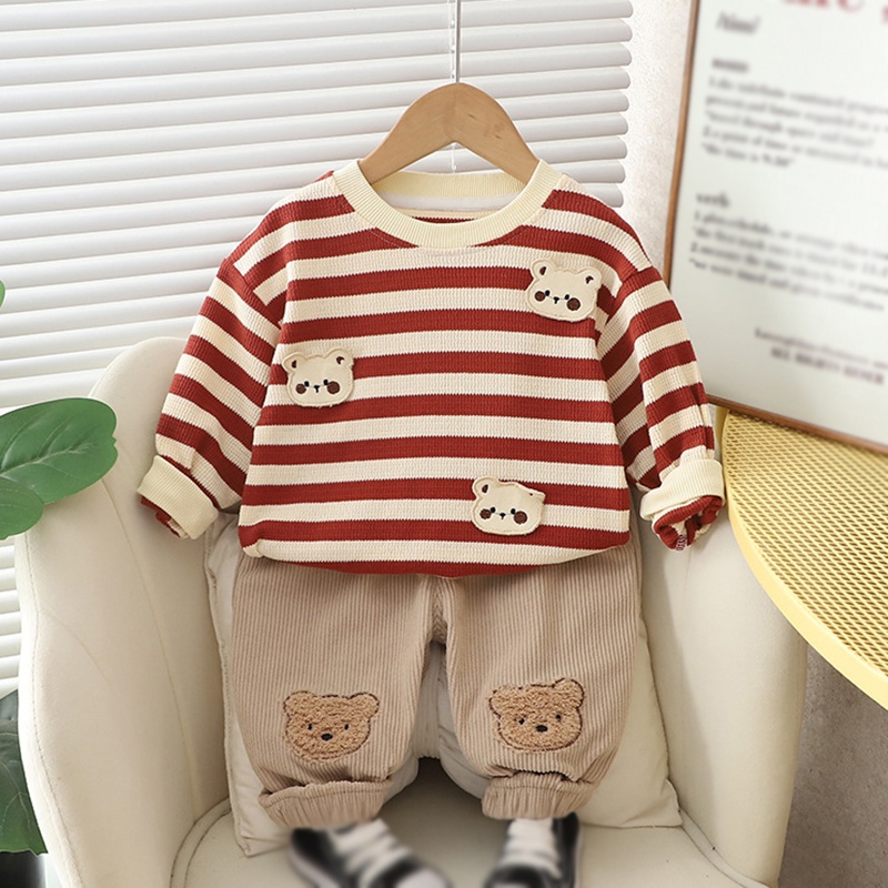 Bobora set Áo Thun Tay Dài Sọc Ngang & Quần Dài Cho Bé Gái