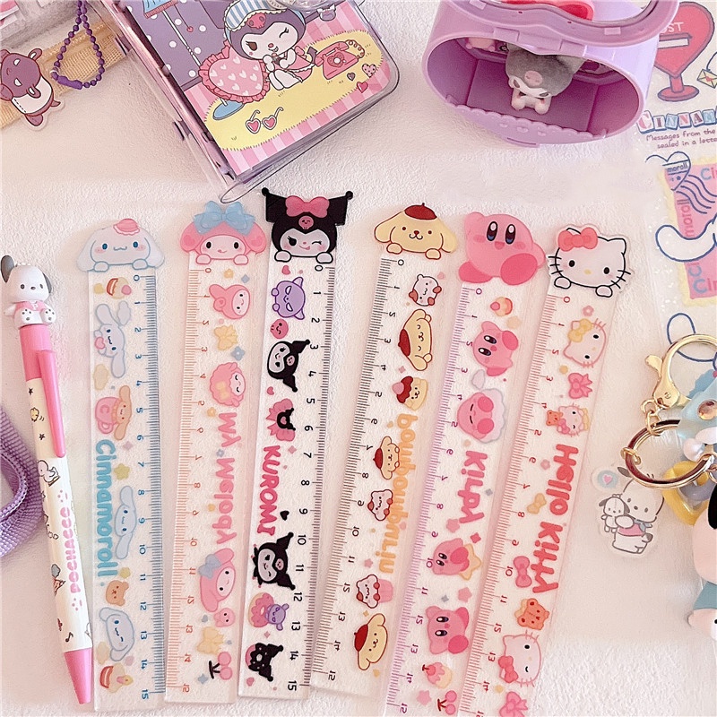 SANRIO Thước Kẻ Thẳng 15cm Bằng Acrylic Trong Suốt Họa Tiết Hoạt Hình Dễ Thương Cho Học Sinh