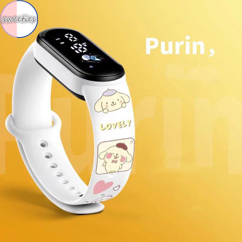 Sanrio Đồng Hồ Đeo Tay Kỹ Thuật Số Bằng Silicon Chống Thấm Nước Họa Tiết Hoạt Hình Cún kuromi pochacco Dạ Quang Dễ Thương Cho Bé