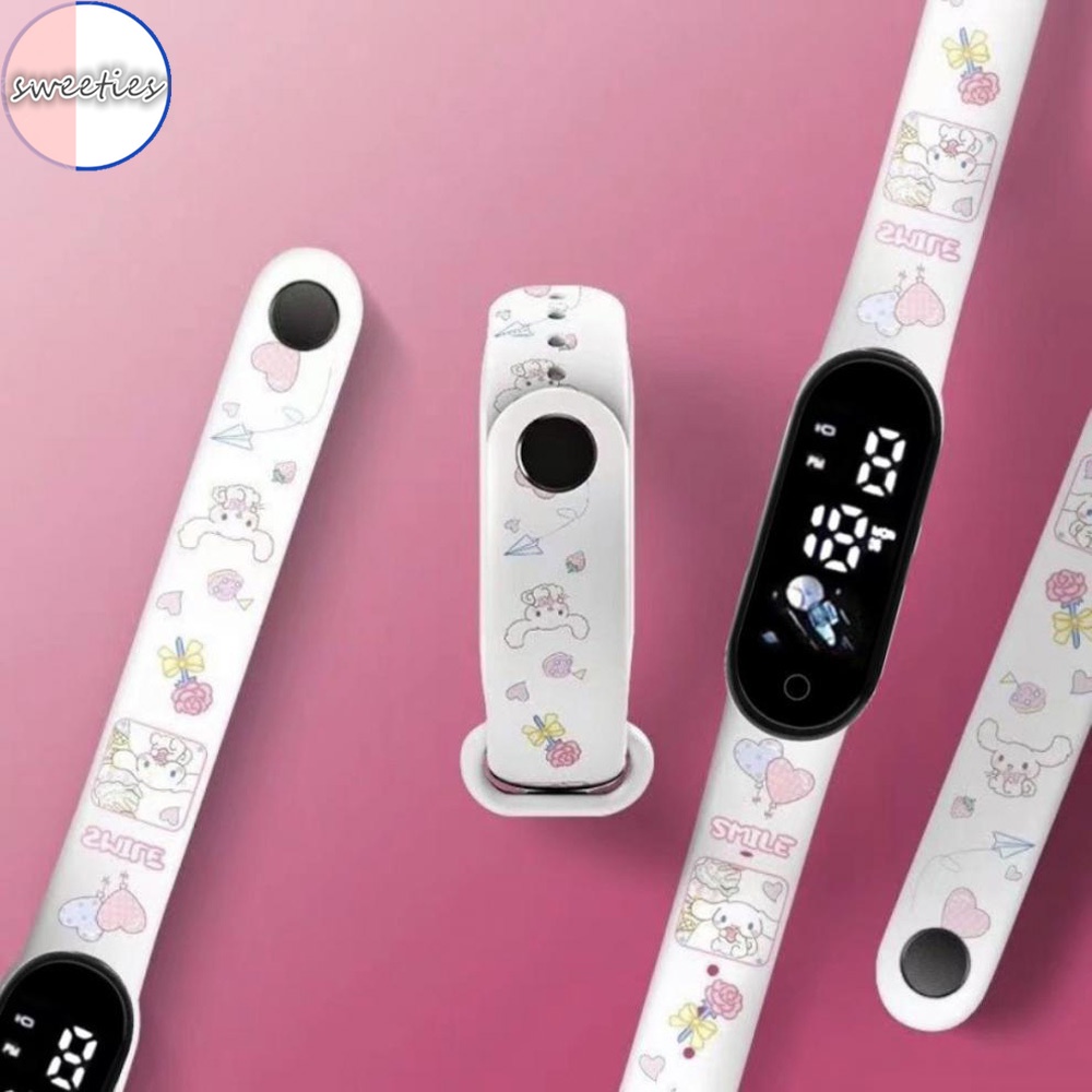 Sanrio Đồng Hồ Đeo Tay Kỹ Thuật Số Bằng Silicon Chống Thấm Nước Họa Tiết Hoạt Hình Cún kuromi pochacco Dạ Quang Dễ Thương Cho Bé