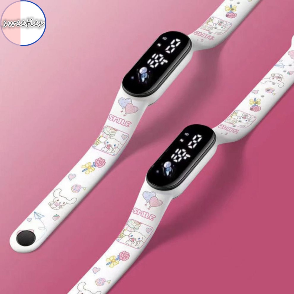 Sanrio Đồng Hồ Đeo Tay Kỹ Thuật Số Bằng Silicon Chống Thấm Nước Họa Tiết Hoạt Hình Cún kuromi pochacco Dạ Quang Dễ Thương Cho Bé
