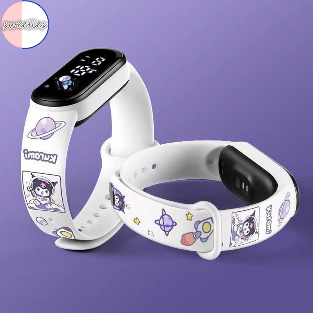 Sanrio Đồng Hồ Đeo Tay Kỹ Thuật Số Bằng Silicon Chống Thấm Nước Họa Tiết Hoạt Hình Cún kuromi pochacco Dạ Quang Dễ Thương Cho Bé