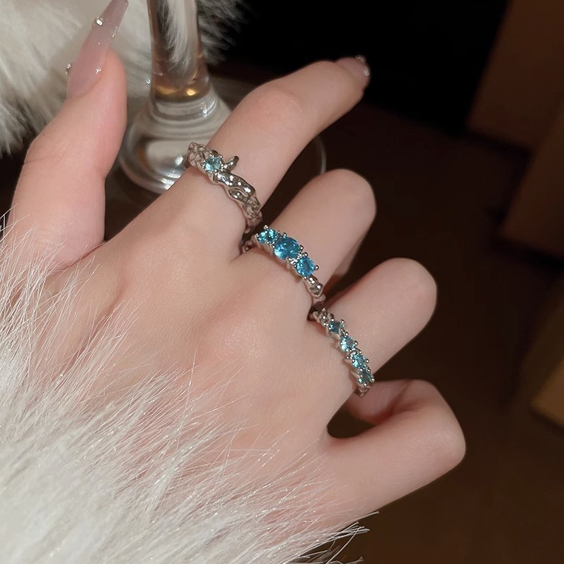 Nhẫn Hở Đính Đá zircon Màu Xanh Dương Sang Trọng Thời Trang Cho Nữ