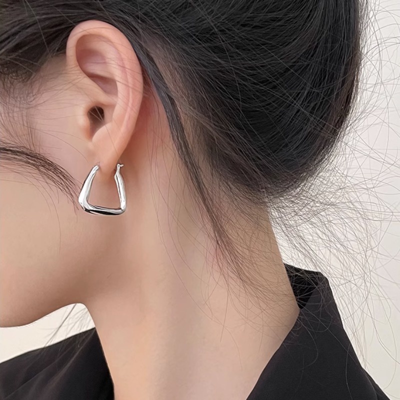 We flower Bông Tai Mạ Bạc 925 Hình Vuông Rỗng Không Gây Dị Ứng Thời Trang Cho Nữ