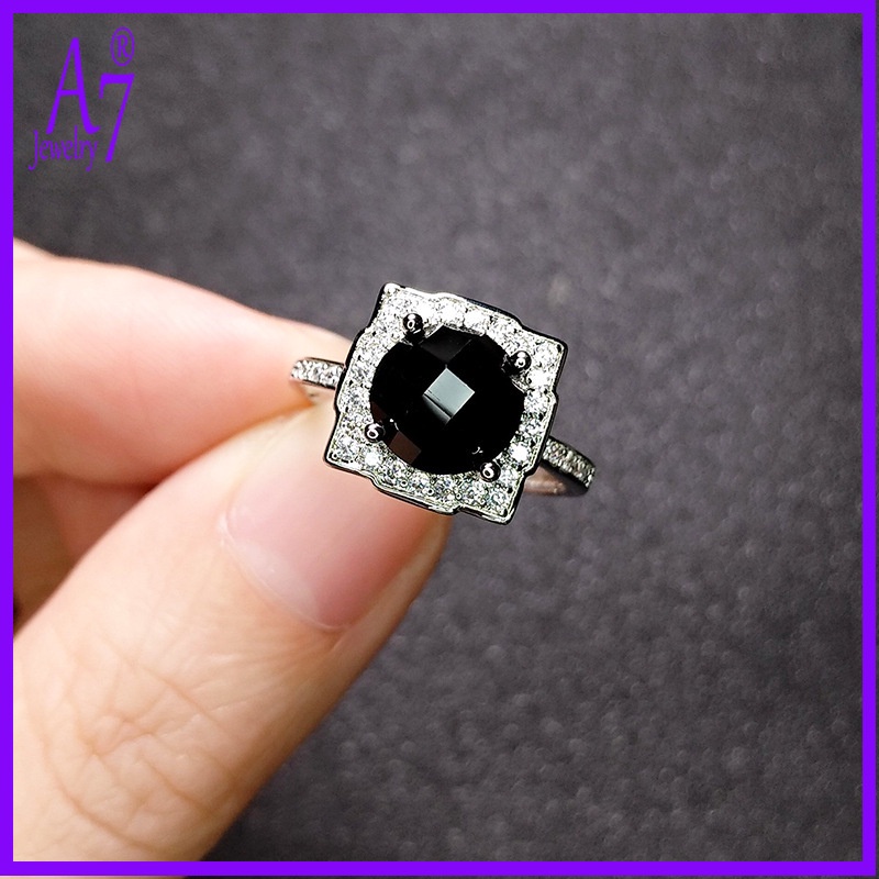 Đen Nhẫn Mã Não Mặt Vuông Đính Đá Tím Phong Cách gothic h638