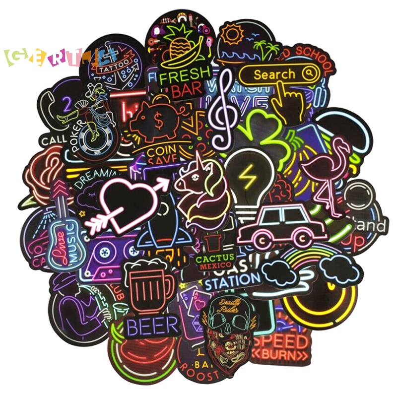 Bộ 50 Đèn neon Dễ Thương Dùng Trang Trí Vali / laptop / guitar Áo Thun In Chữ Thời Trang Năng Động Cho Nữ
