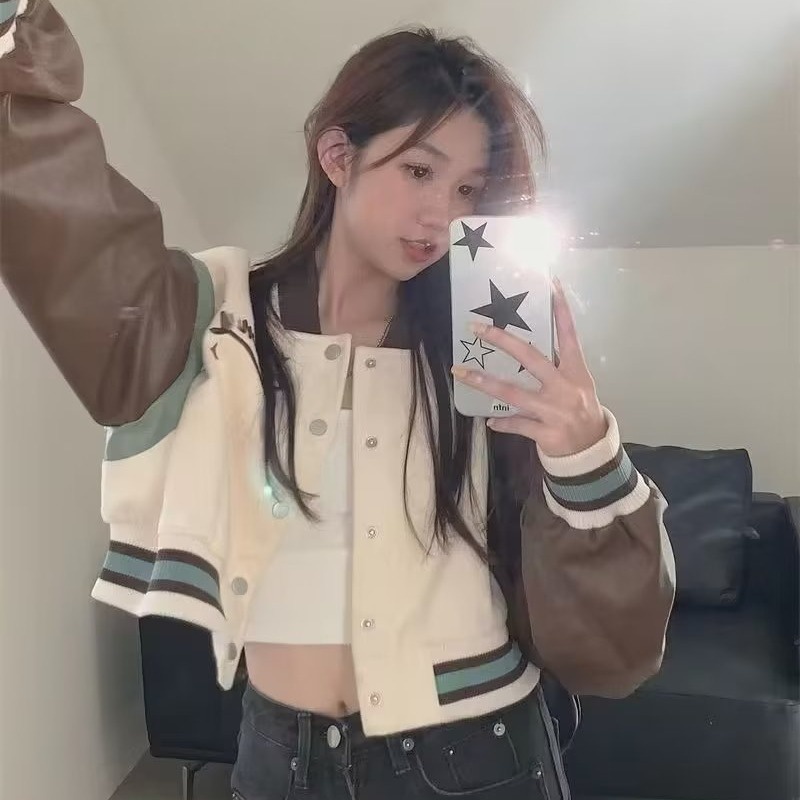 Áo Khoác Bóng Chày Da pu Tay Dài Dáng Rộng Thời Trang Thu Đông Dành Cho Nam Giới