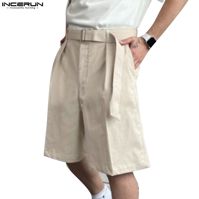 INCERUN Quần Short Dáng Rộng Kiểu Xếp Ly Thời Trang Cá Tính Cho Nam