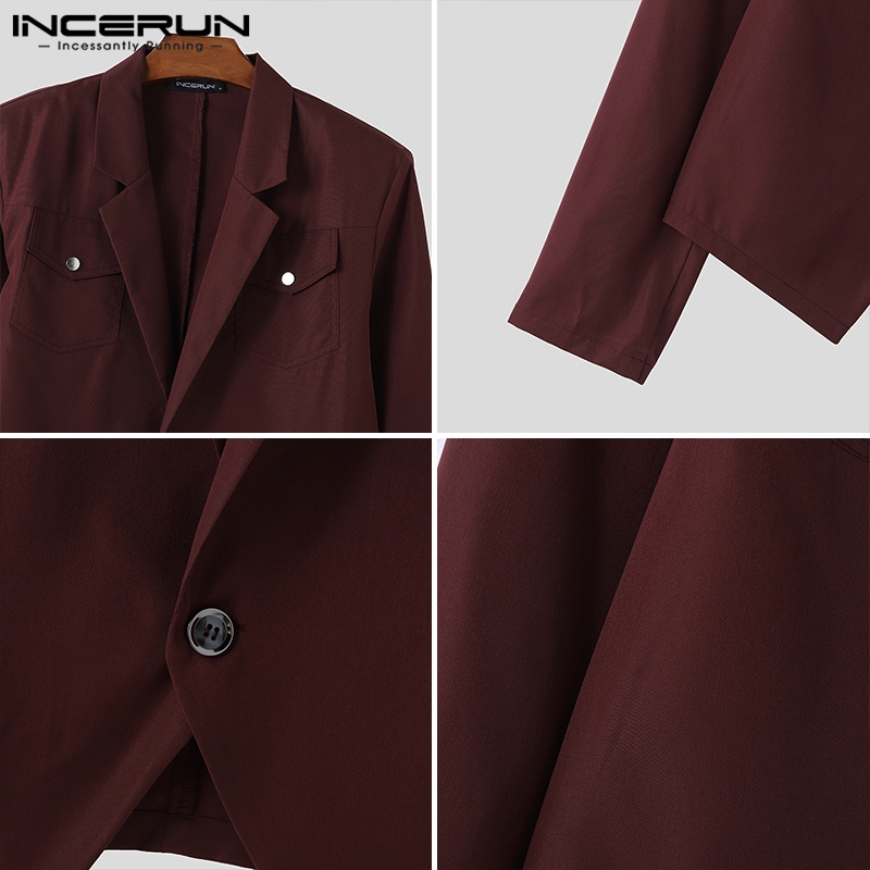 Incerun Áo Khoác Vest Tay Ngắn Thiết Kế Cắt Ba Chiều retro Cho Nam