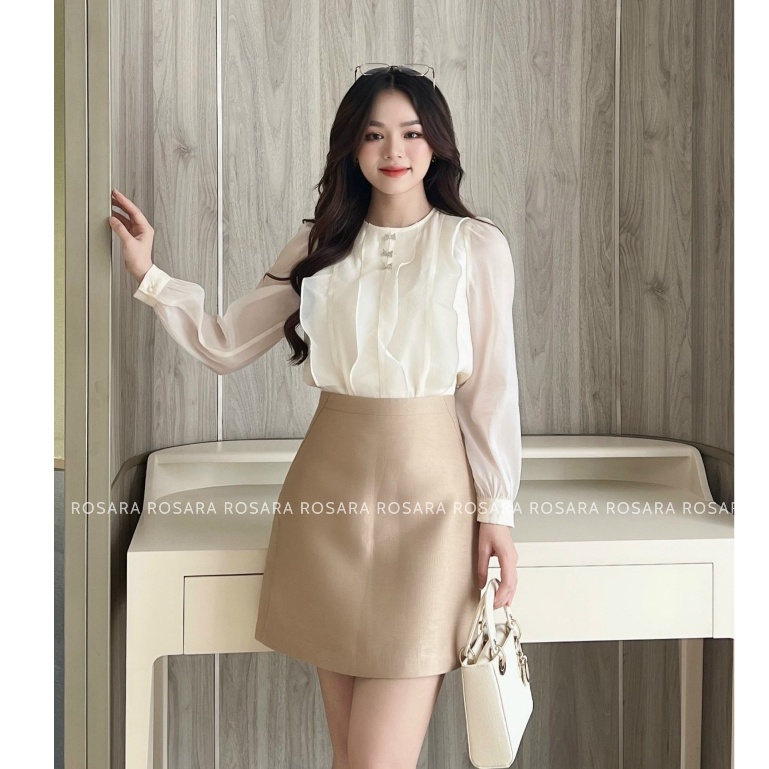 Áo Sơ Mi Nữ Kem Dài Tay Đính Nơ Thời Trang Công Sở Nữ Rosara SM199