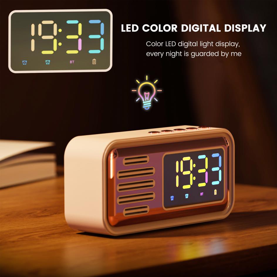 Bộ Loa bluetooth Hai Đồng Hồ Báo Thức Màn Hình led Kỹ Thuật Số Màu Sắc retro
