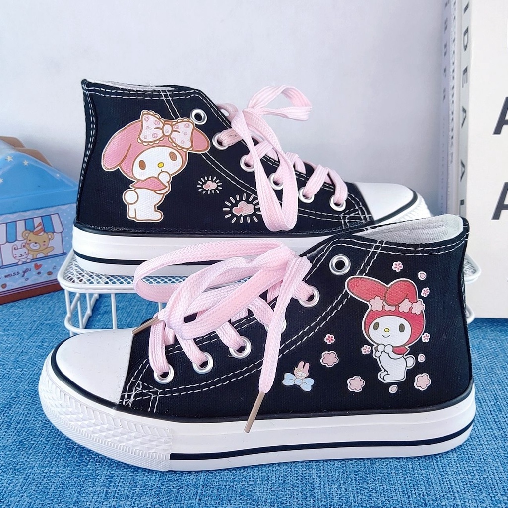 Kuromi Giày Vải canvas Cổ Cao Họa Tiết Vẽ Tay Phong Cách Hoạt Hình Dễ Thương Cho Học Sinh