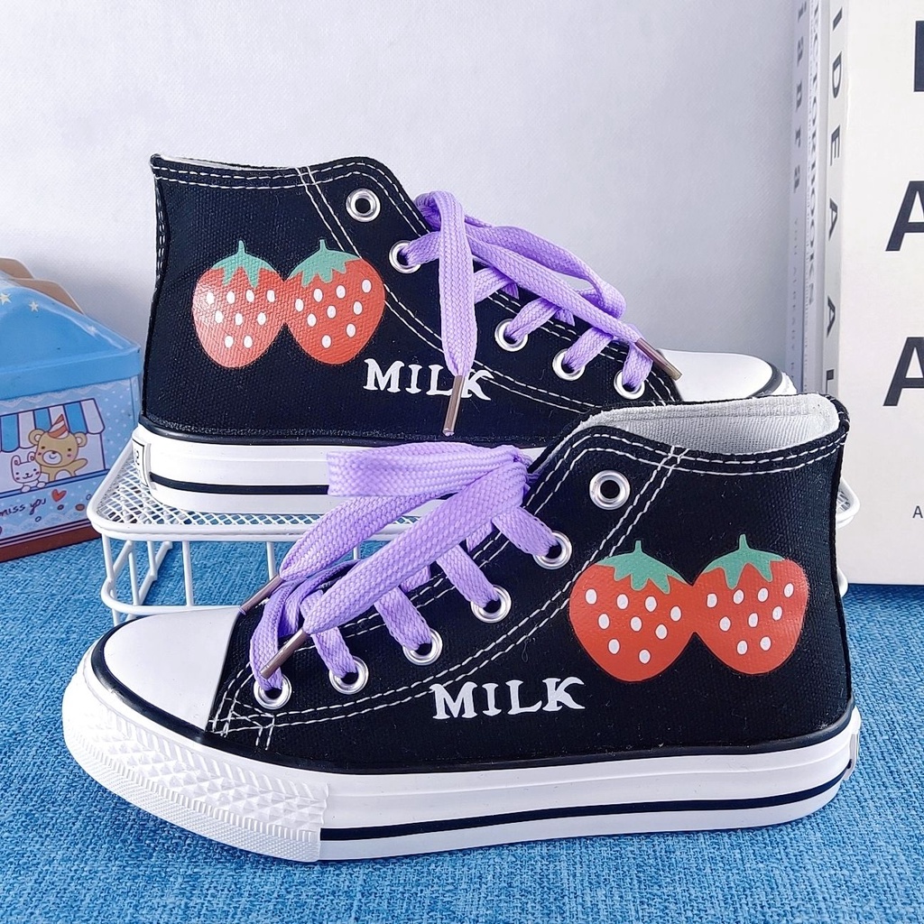 Kuromi Giày Vải canvas Cổ Cao Họa Tiết Vẽ Tay Phong Cách Hoạt Hình Dễ Thương Cho Học Sinh