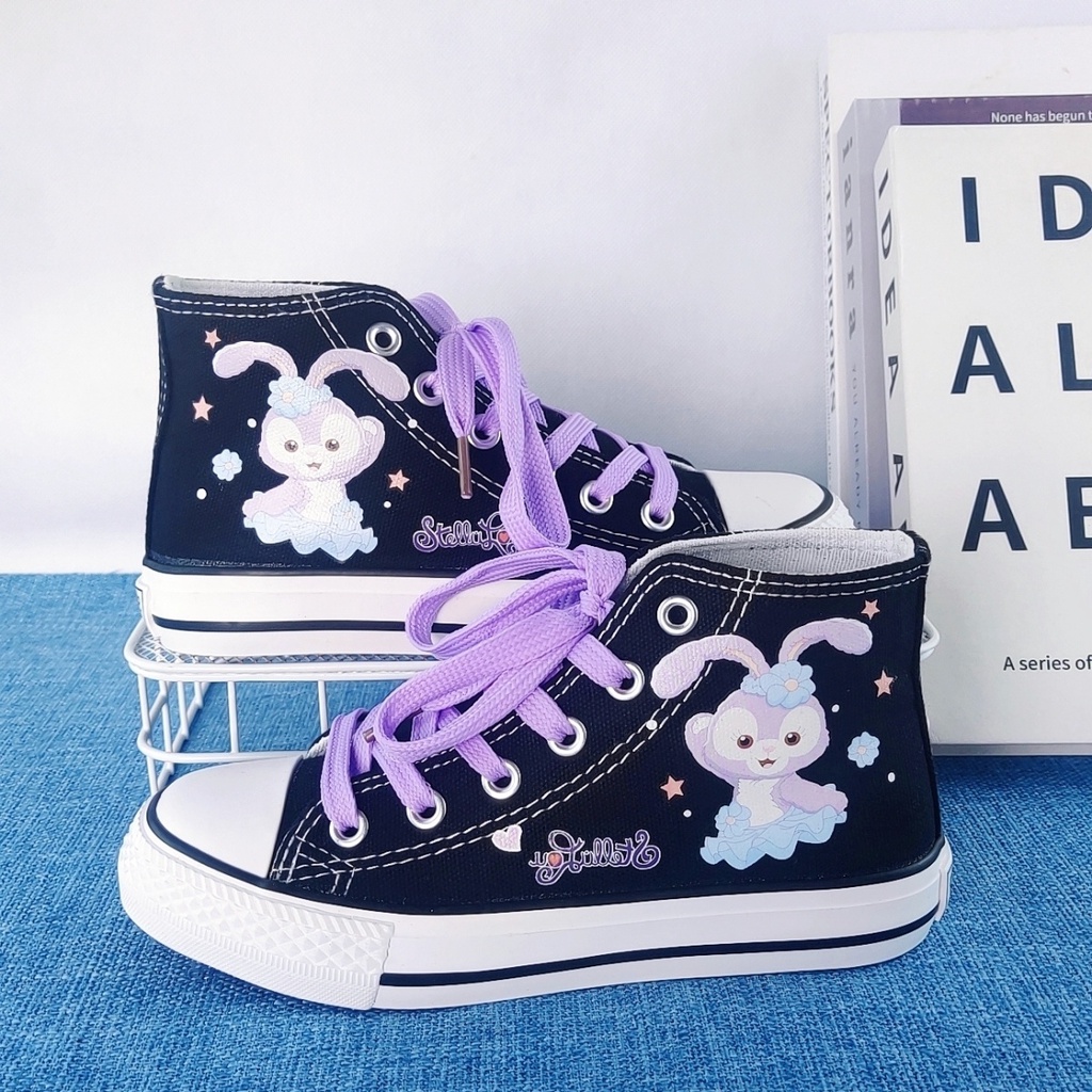 Kuromi Giày Vải canvas Cổ Cao Họa Tiết Vẽ Tay Phong Cách Hoạt Hình Dễ Thương Cho Học Sinh