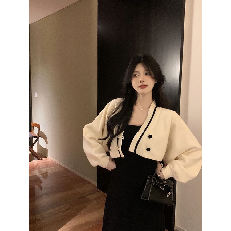 Set Áo Khoác cardigan Dệt Kim Cài Nút Phong Cách Trung Hoa Thời Trang Thu Đông Mới
