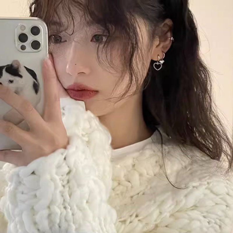 We flower Bông Tai Mạ Bạc 925 Hình Trái Tim Thanh Lịch Thời Trang Cho Nữ