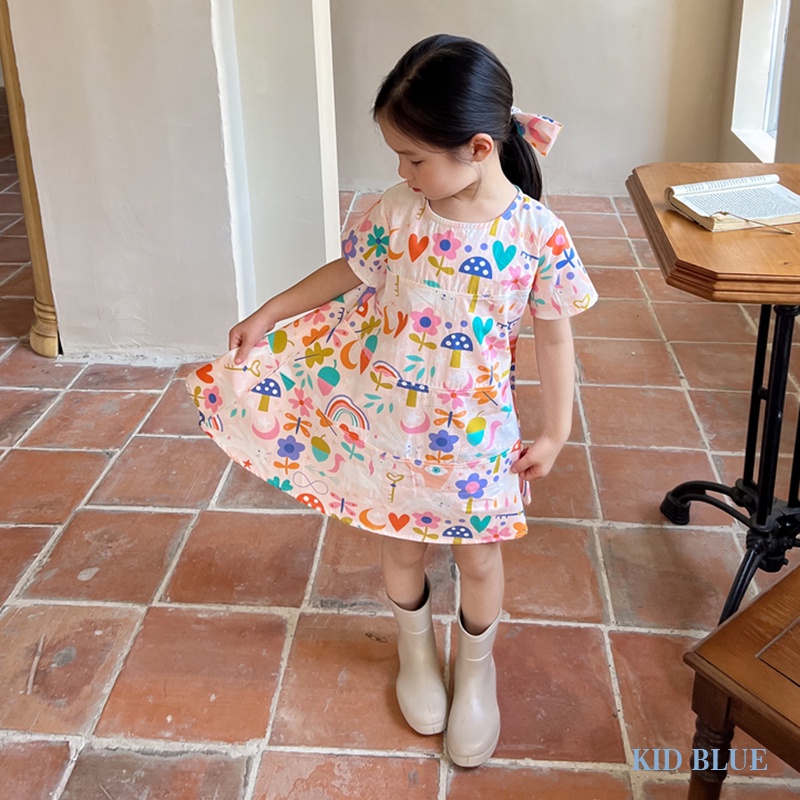 Đầm Tay Ngắn Cổ Tròn In Họa Tiết Hoạt Hình Phong Cách Hàn Quốc Thời Trang Mùa Hè Xinh Xắn Cho Nữ