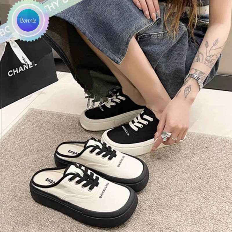 Bonnie Cathy Dép Bít Mũi Vải canvas Mềm Mại Thoáng Khí Phong Cách Hàn Quốc Cho Nữ