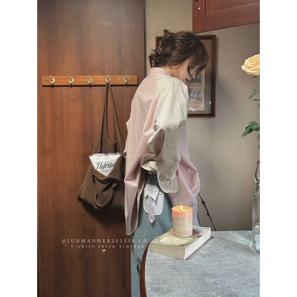 Suxi Áo Sơ Mi Tay Dài Dáng Rộng Màu Hồng Phong Cách vintage Dễ Phối Đồ Thời Trang Mùa Thu Cho Nữ