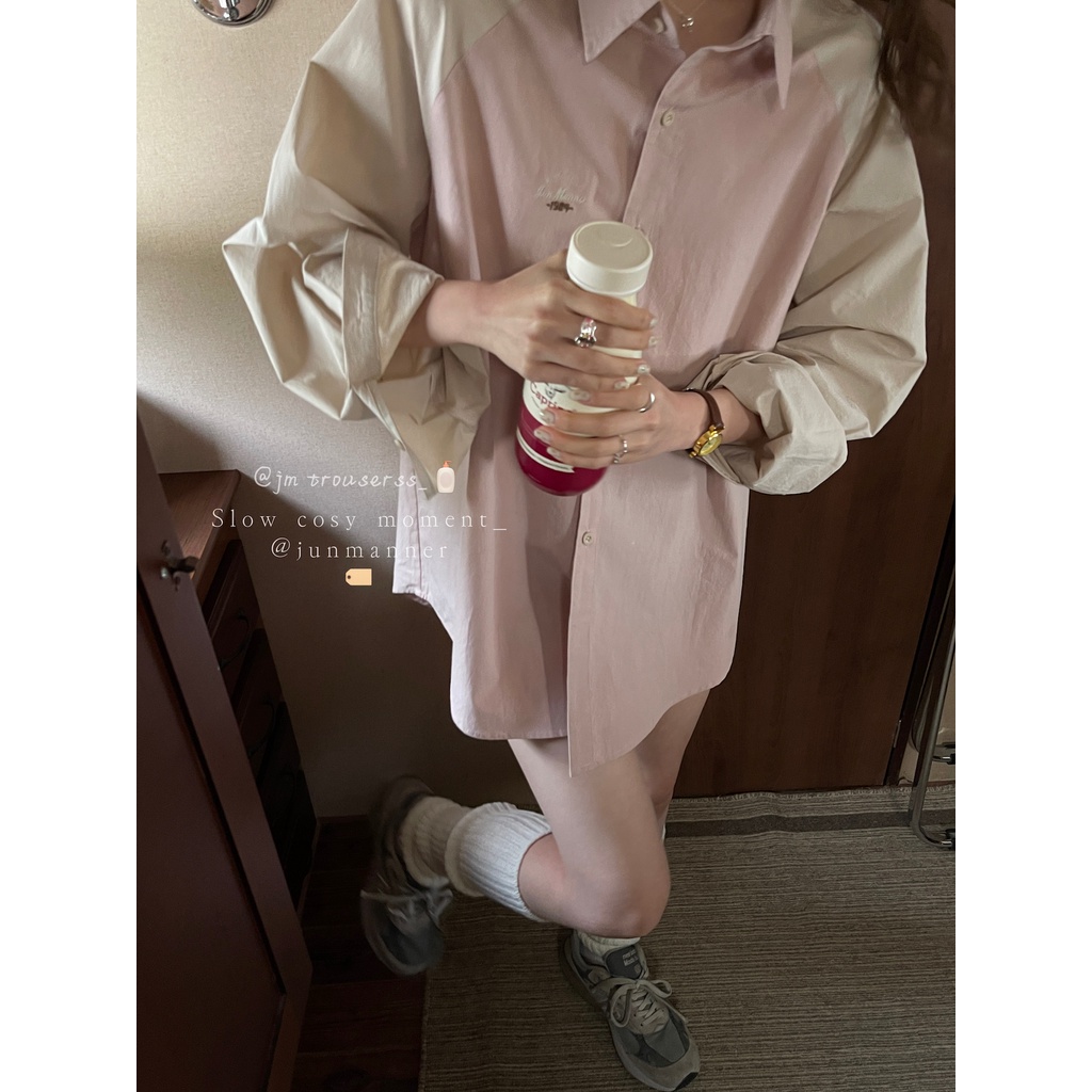 Suxi Áo Sơ Mi Tay Dài Dáng Rộng Màu Hồng Phong Cách vintage Dễ Phối Đồ Thời Trang Mùa Thu Cho Nữ