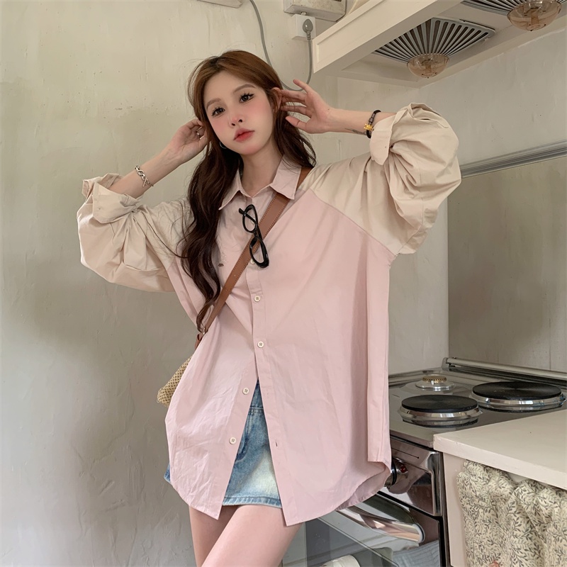Suxi Áo Sơ Mi Tay Dài Dáng Rộng Màu Hồng Phong Cách vintage Dễ Phối Đồ Thời Trang Mùa Thu Cho Nữ