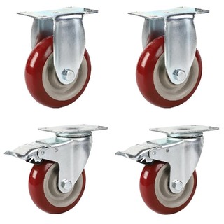 Combo 4 bánh xe đẩy hàng chịu tải 240kg, đường kính 75mm màu đỏ mận. Bánh xoay, hãm, tĩnh