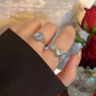 Nhẫn bạc đính đá opal hình mặt trăng thời trang cho nữ