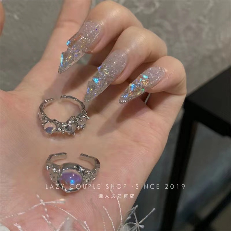 Nhẫn Đính Đá opal Hình Mặt Trăng Thời Trang Cho Nữ