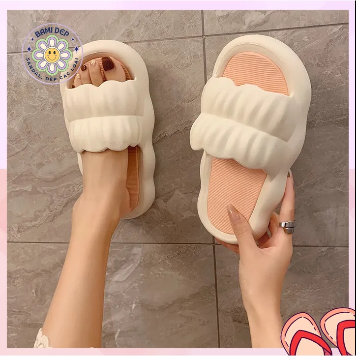 Dép Bánh Mì Nữ Đế Mềm Êm Chân Quai Ngang Nhún Cánh Hoa Màu Pastel Đi Trong Nhà Hot Trend
