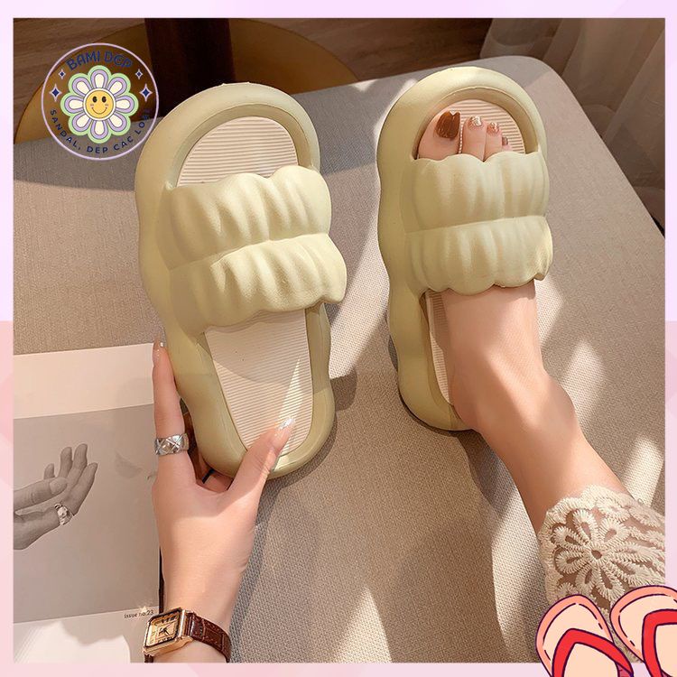 Dép Bánh Mì Nữ Đế Mềm Êm Chân Quai Ngang Nhún Cánh Hoa Màu Pastel Đi Trong Nhà Hot Trend