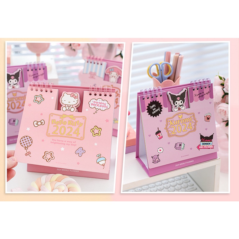 ⚡Còn Hàng⚡ Sanrio Dễ Thương Lịch để Bàn 2024 Năm Hello Kitty Kuromi Phim Hoạt Hình Kawaii Dọc Văn Phòng Sinh Viên Máy Tính để Bàn Trang Trí Lịch Đồ Dùng Học Tập