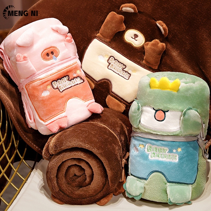 Meng ni Chăn Cuộn Vải Lông Thú Nhồi Bông Di Động Họa Tiết Hoạt Hình Đa Ứng Dụng